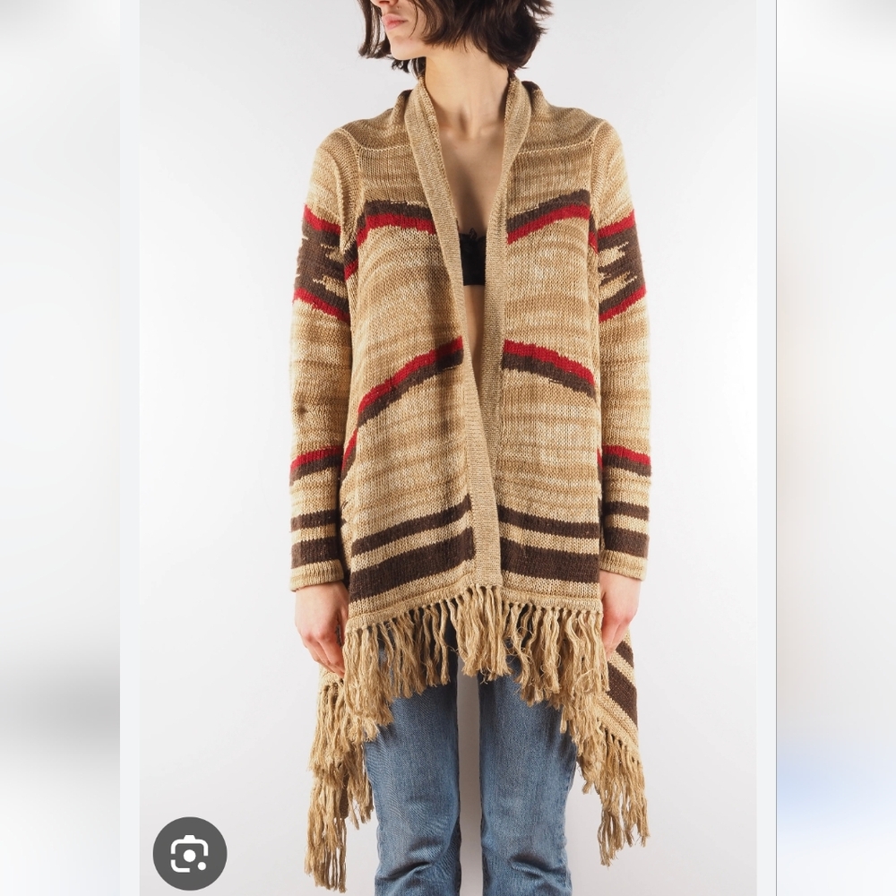 Ralph Lauren Southwestern Boho Ortega Knit Fringe Cardigan Sz S/M